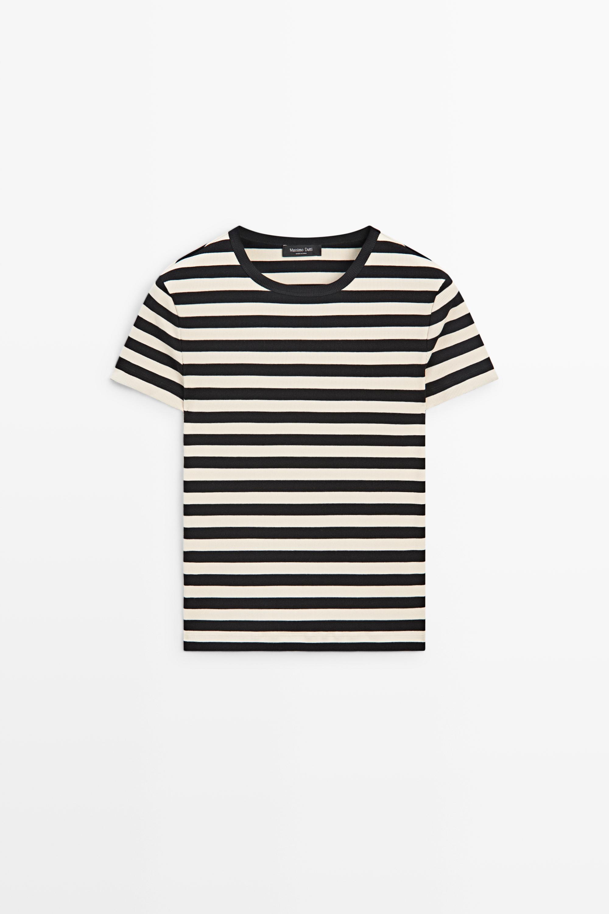Short sleeve striped cotton blend T-shirt